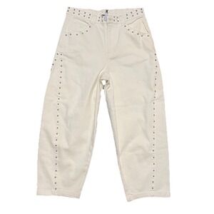 Never Fully Dressed Studded Ecru Barrel Leg Jeans Size 10 Petite